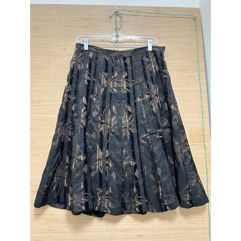 Coldwater Creek Brown Black Floral Burnout Velvet Stripe Midi Skirt PM 10-12